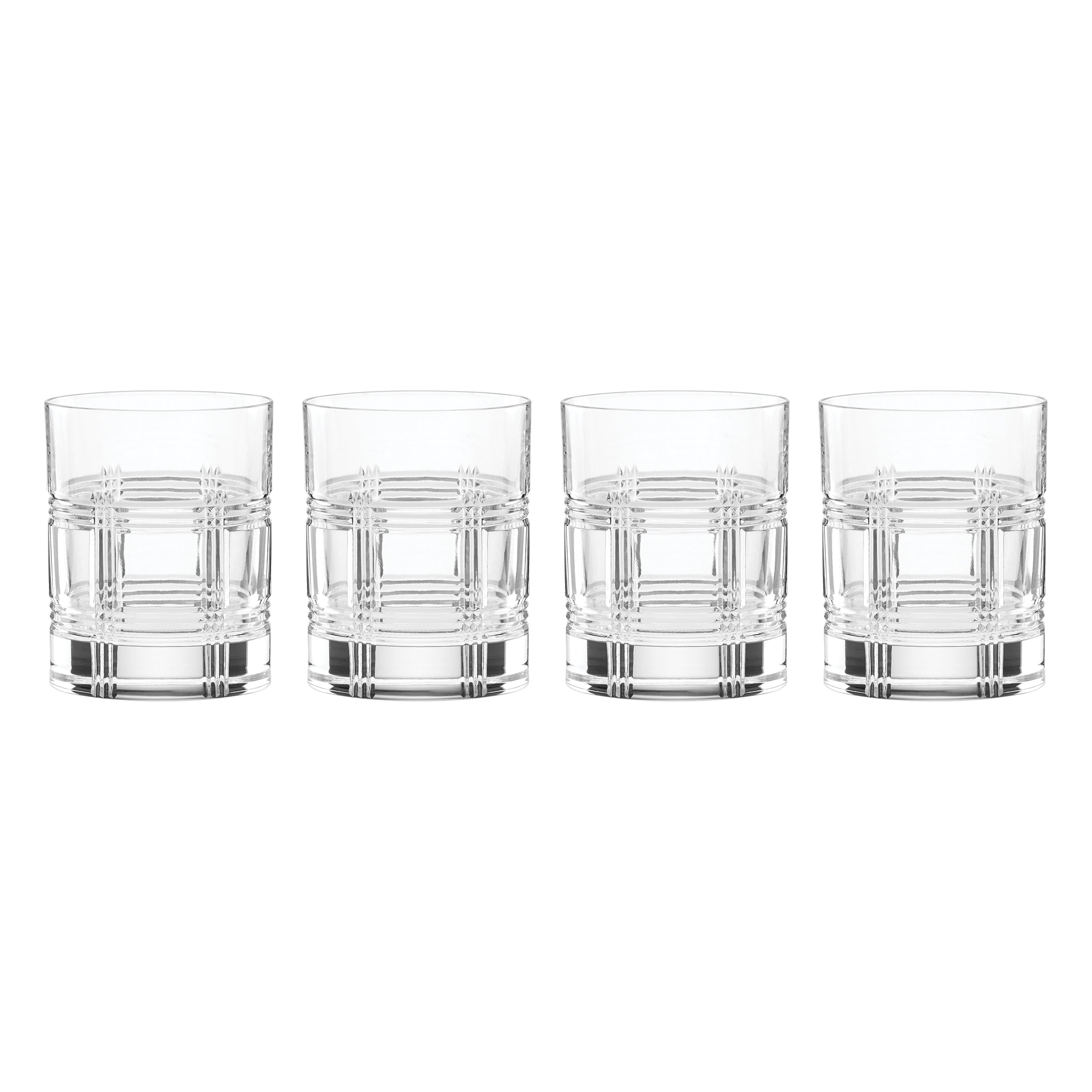 Plaid-Cut European Crystal Double Old Fashioned Glasses, Set of 4