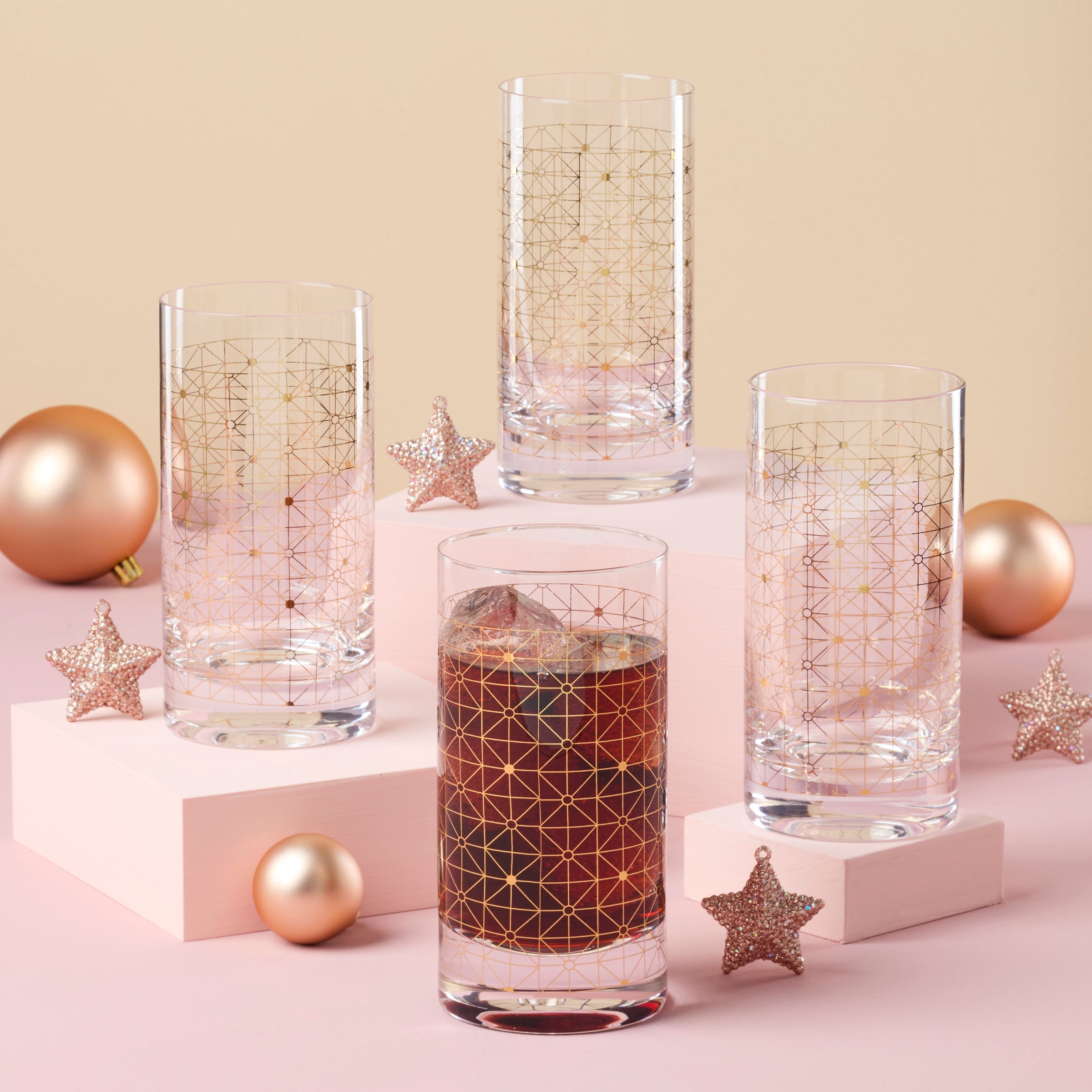 Gold Geometric Highball Glasses, Set of 4 - Image 3