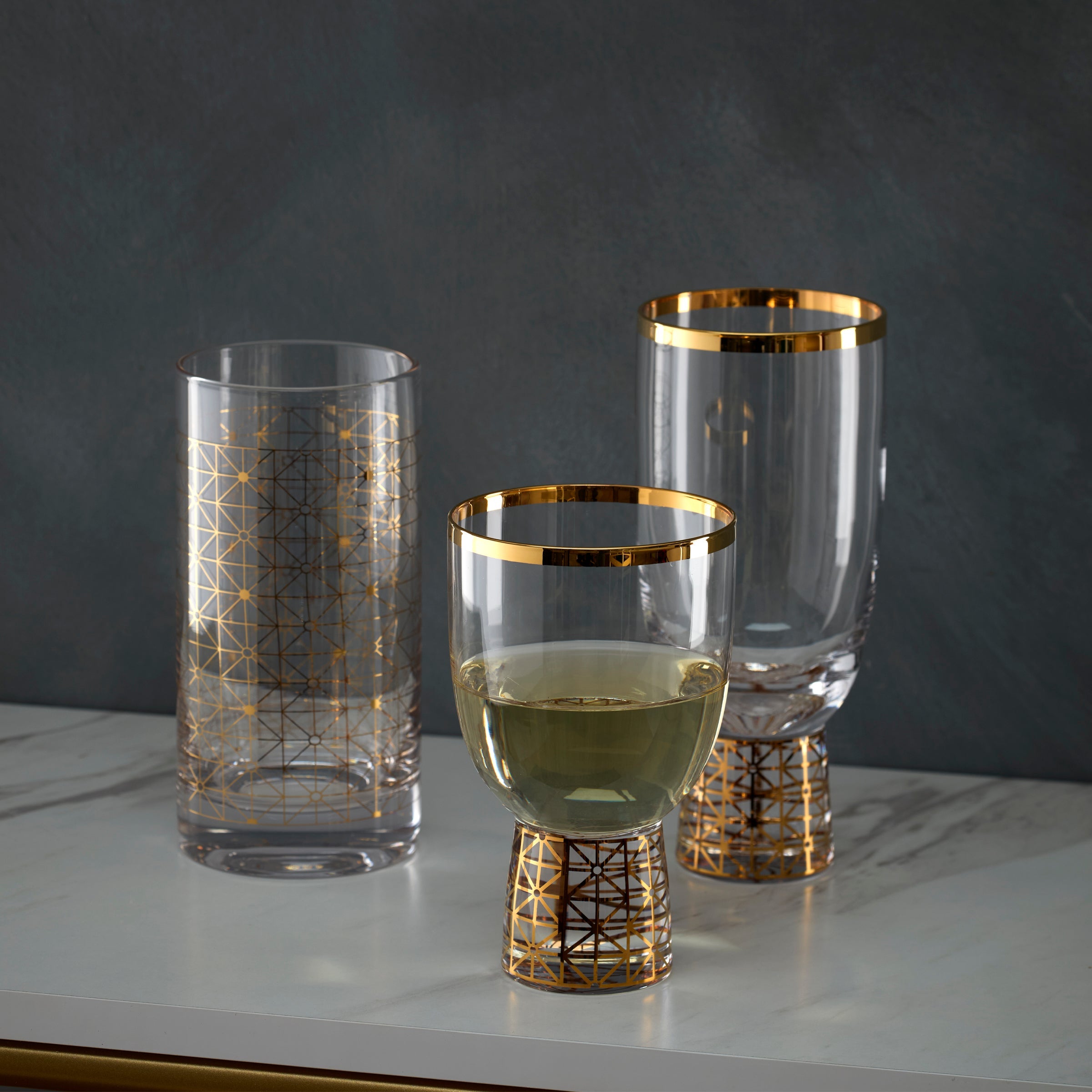 Gold Geometric Highball Glasses, Set of 4 - Image 4