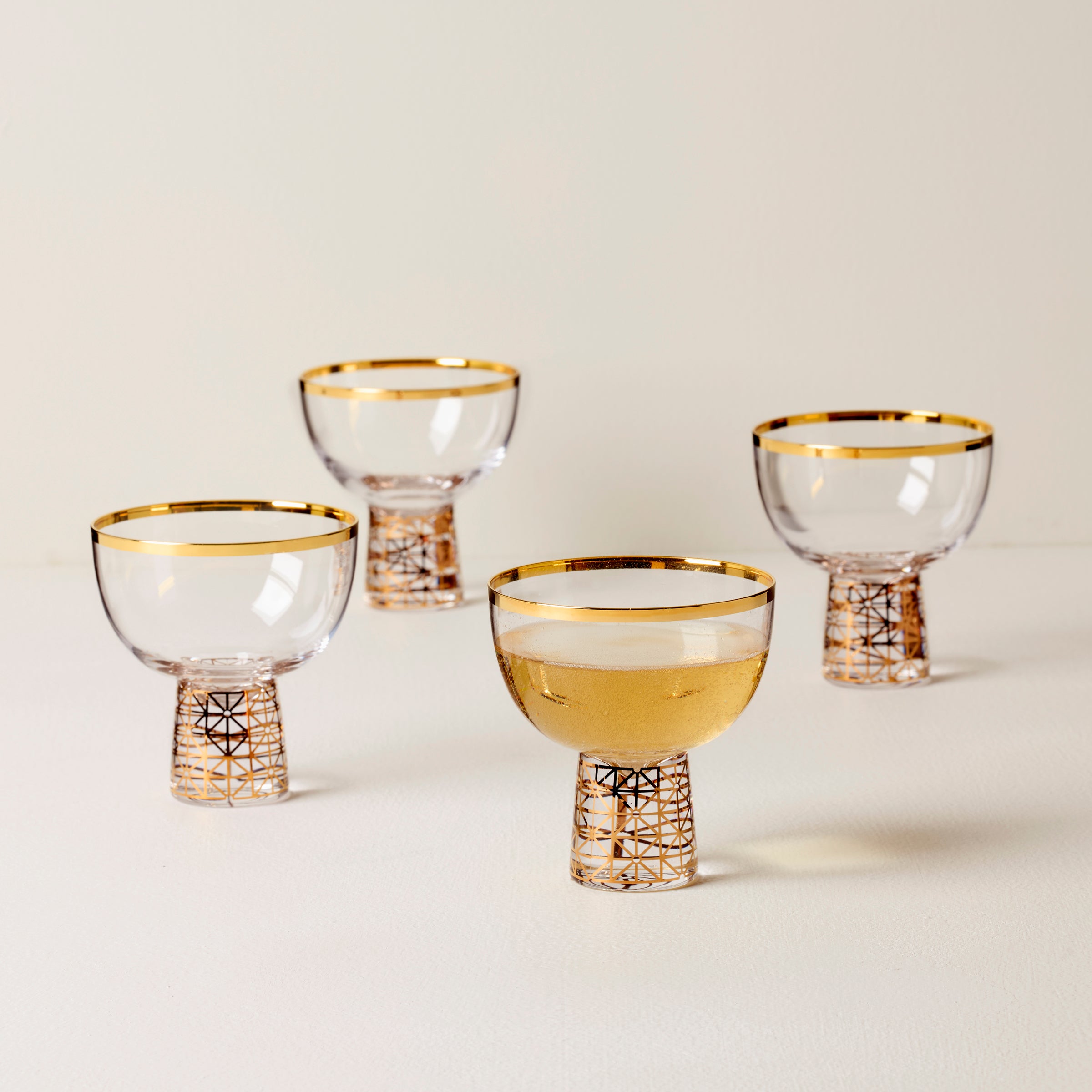 Gold Frost Coupe Glasses with Geometric Pattern, Set of 4 - Image 4
