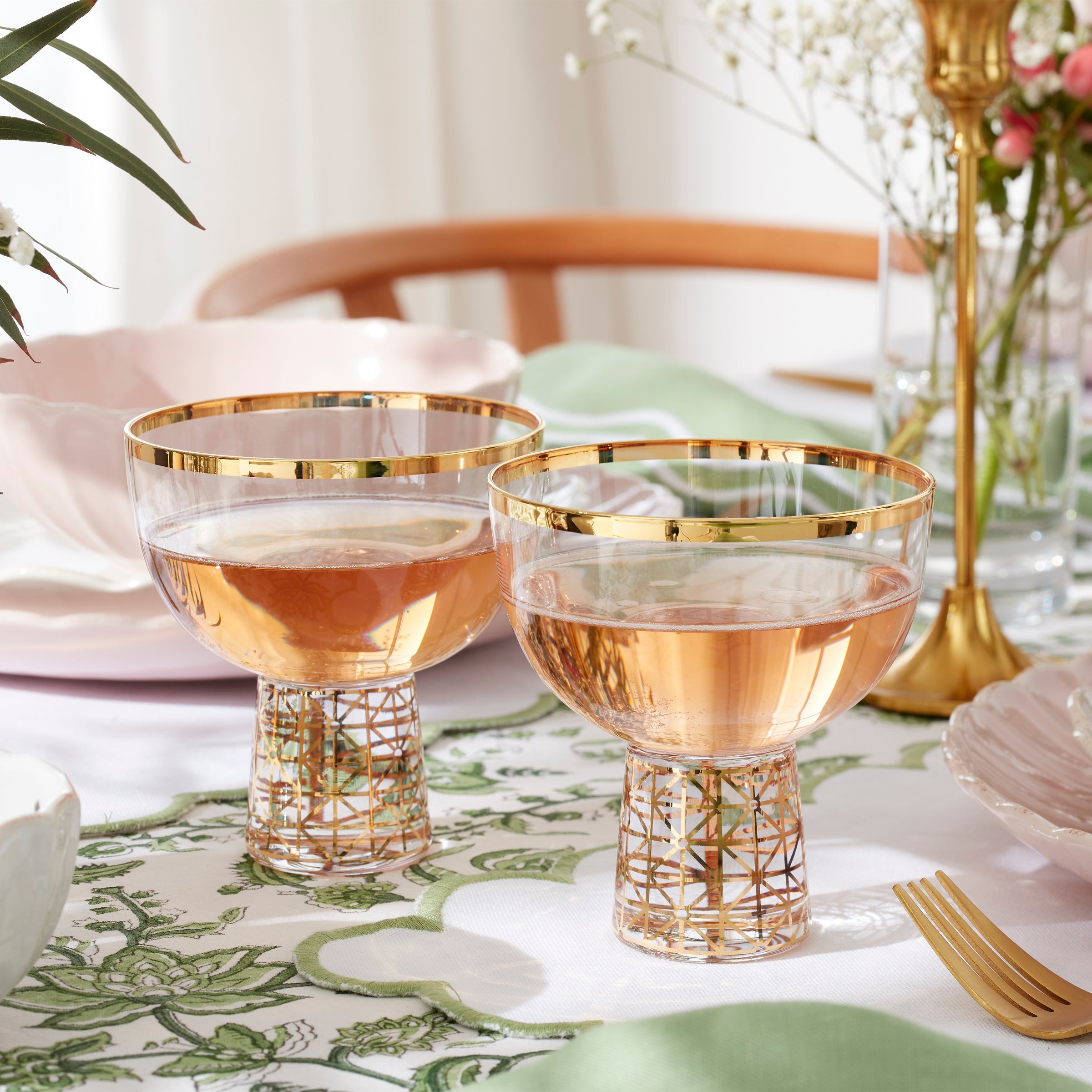 Gold Frost Coupe Glasses with Geometric Pattern, Set of 4 - Image 3