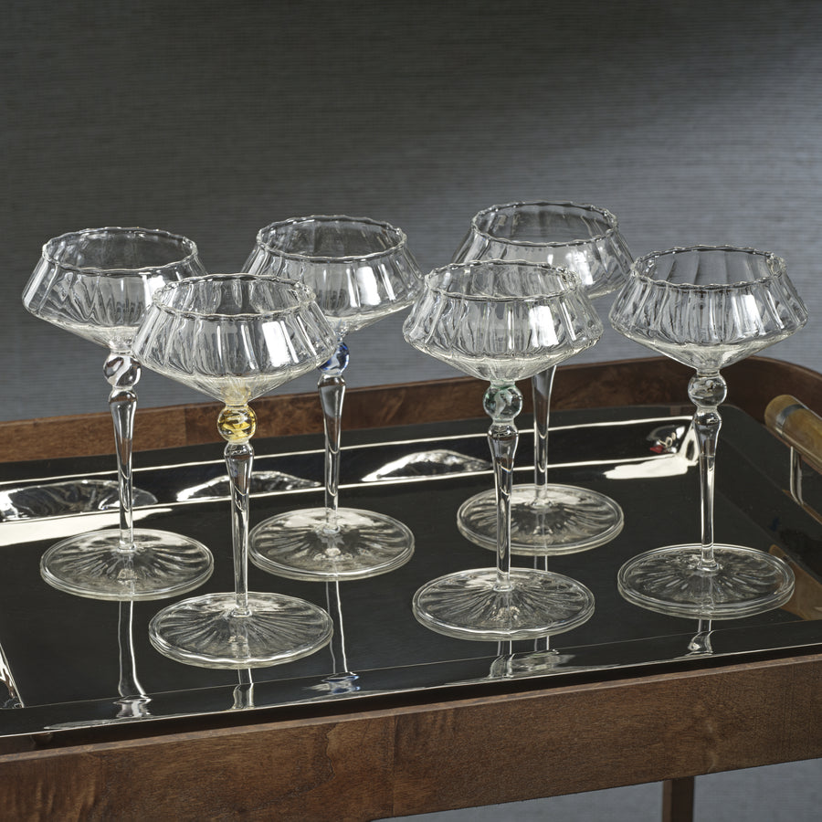 Fluted Coupe Cocktail Glass with Colored Ball Stem - Image 2