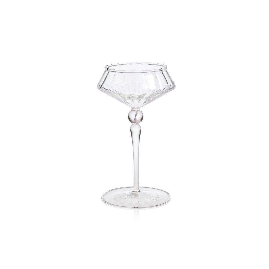 Fluted Coupe Cocktail Glass with Colored Ball Stem