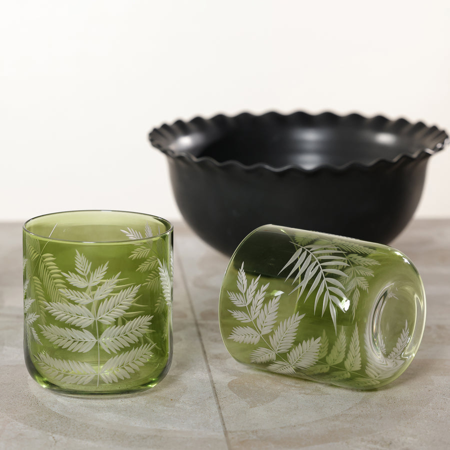 Olive Fern Etched Rocks Glasses Set of 6 - Image 2