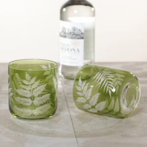 Olive Fern Etched Rocks Glasses Set of 6